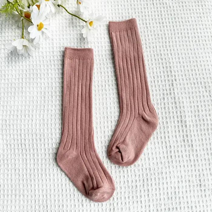 Chaussettes longues hautes en coton pour bébés garçons et filles, chaussettes douces à rayures respi