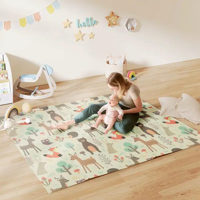 Tapis pour bébé Aiyaplay réversible et pliable, rembourré, 196X176X1.5 cm, double face, imperméable,
