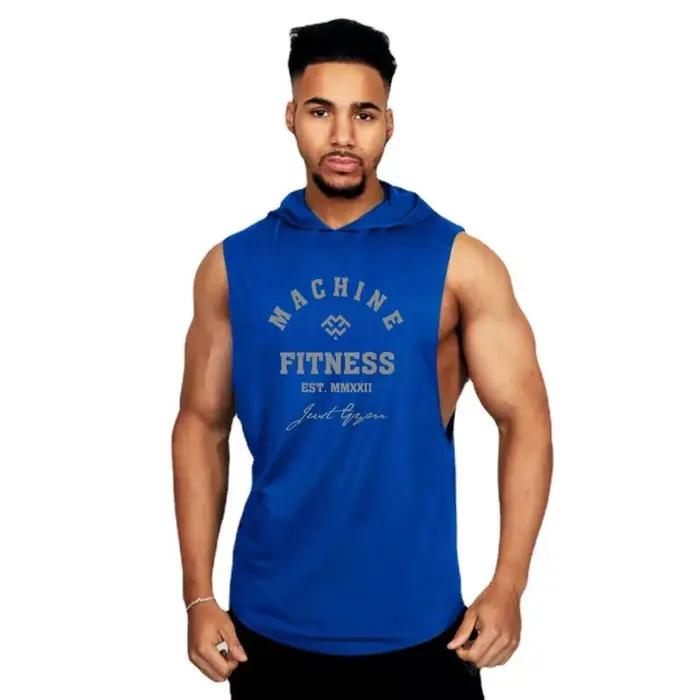 Débardeur sportif homme à capuche sans manches coton respirant pour musculation fitness été activités physiques高强度训练衣物男性运动背心带兜帽纯棉透气健身肌肉锻炼夏季活动服装