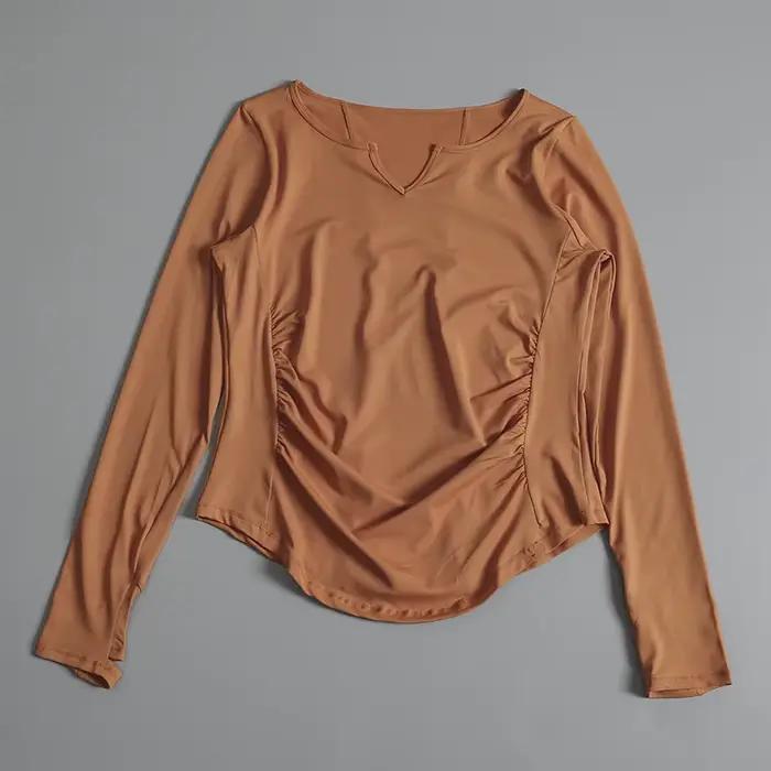 Haut de sport pour femmes vêtements de yoga fitness séchage rapide manches longues col en V printemps été pilates activité physique occasionnels