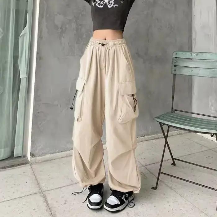 Pantalon d'outillage rétro américain pour femme, drapé à faisceau droit, joker d'été, ample, jambes