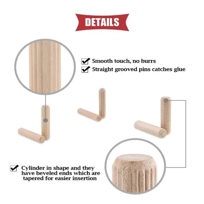 100/50pcs cheville en bois armoire tiroir rond cannelé bois artisanat cheville broches tiges ensembl