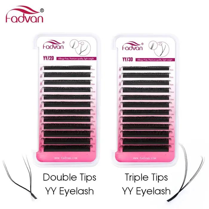 Fadvan 10 pièces/lot Extensions de cils en forme de Y, courbure C/D, double pointe, en vison naturel
