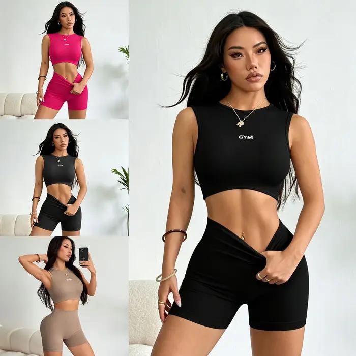 Ensemble de yoga sans couture pour femmes, top et leggings en polyester respirant, idéal pour la pratique de yoga et du fitness, occasion spéciale