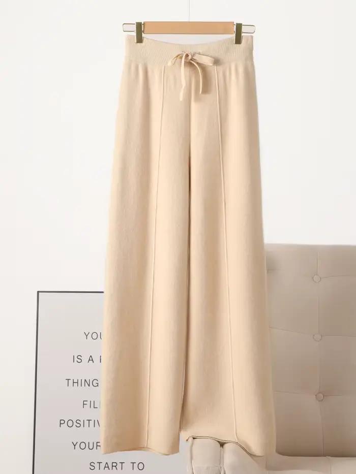 Pantalon tricoté en laine mérinos pour femme, jambes larges, basique, doux et chaud, en cachemire, d