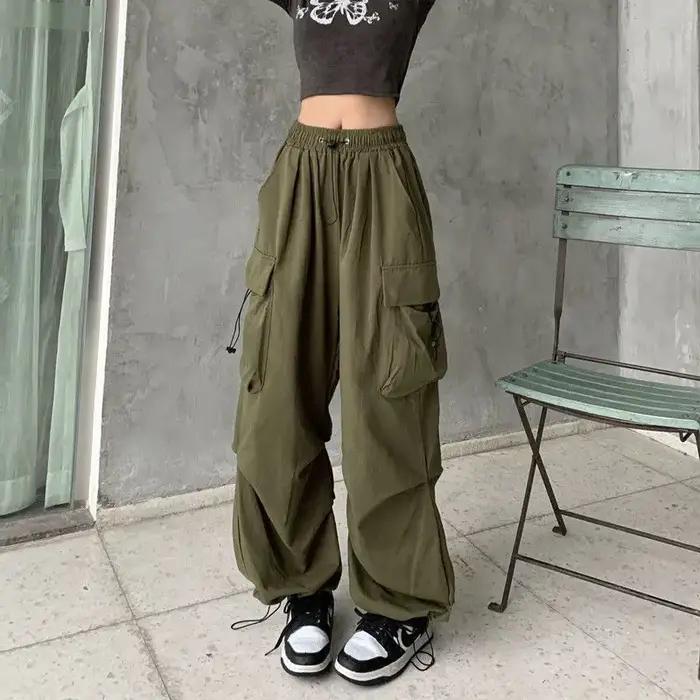 Pantalon Cargo Baggy décontracté pour femmes, couleur unie, taille basse, jogging, Tech, cordon de s