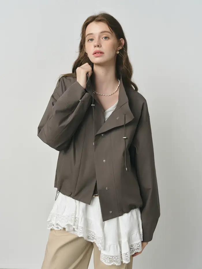 FSLE 2025 Veste utilitaire vintage pour femme - Manteau court d'automne décontracté à manches bouffa