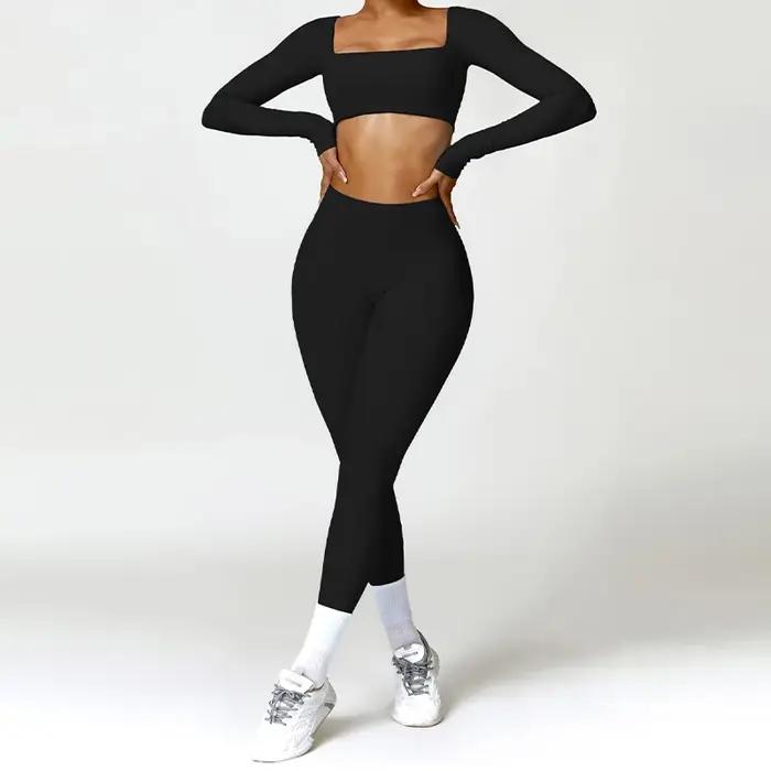 Ensemble sport 2 pièces Hearuisavy femme - Haut court et legging séchage rapide yoga