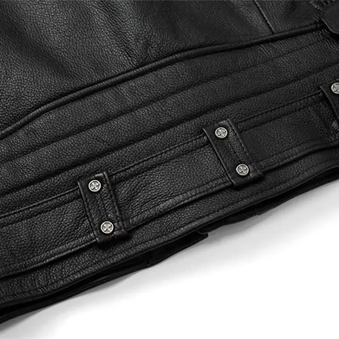 Veste de motard en cuir naturel pour homme, couche supérieure, cuir de vachette, rétro, pierre tremp