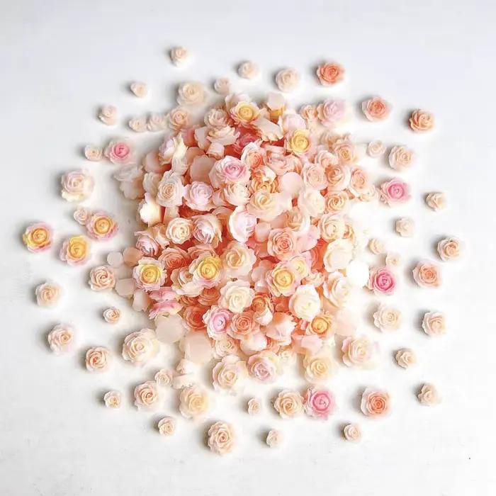 Double couleur Rose pivoine Nail Art décoration 3D lumineux petits boutons de fleurs fraîches breloq