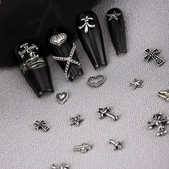 120 pièces/1 boîte européen américain foncé vintage style croix nail art patch y2k Premium métal Sty