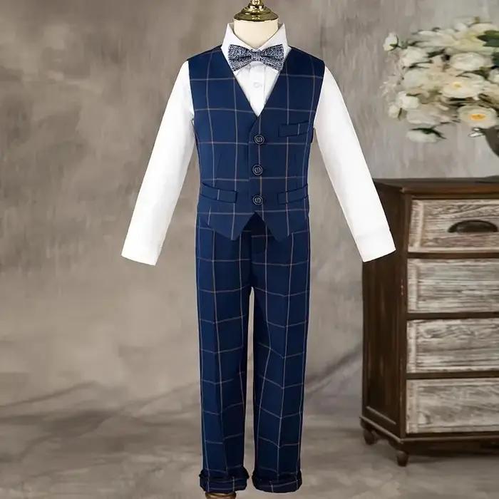 Costume formel à carreaux pour garçons, 3 pièces, smoking de mariage pour enfants, pour hôte, specta