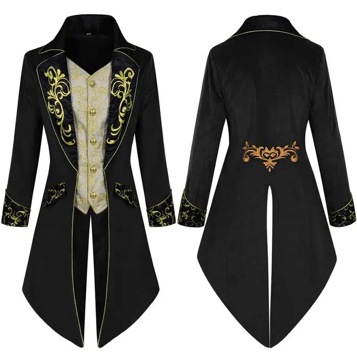 Vestes médiévales steampunk pour hommes européens et américains avec frac brodé, parfaites pour les