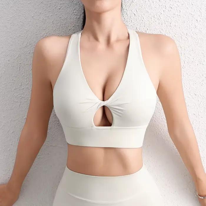 Haut yoga court SOISOU nylon soutien-gorge femme gymnastique sport coussin poitrine amovible élastique serré