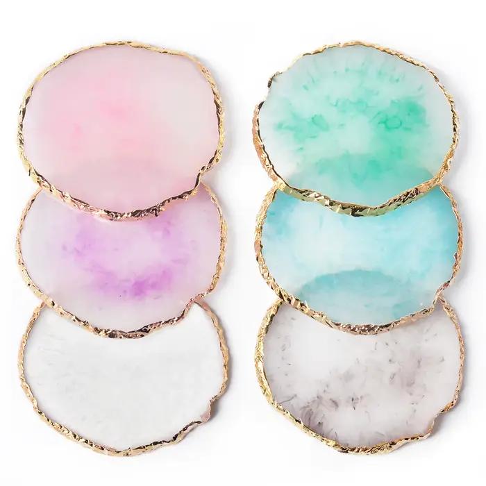 Palette de Faux Ongles Ronds en Résine et Pierre d'Agate, Présentoir de Verhéritage Gel, Outil de Ma