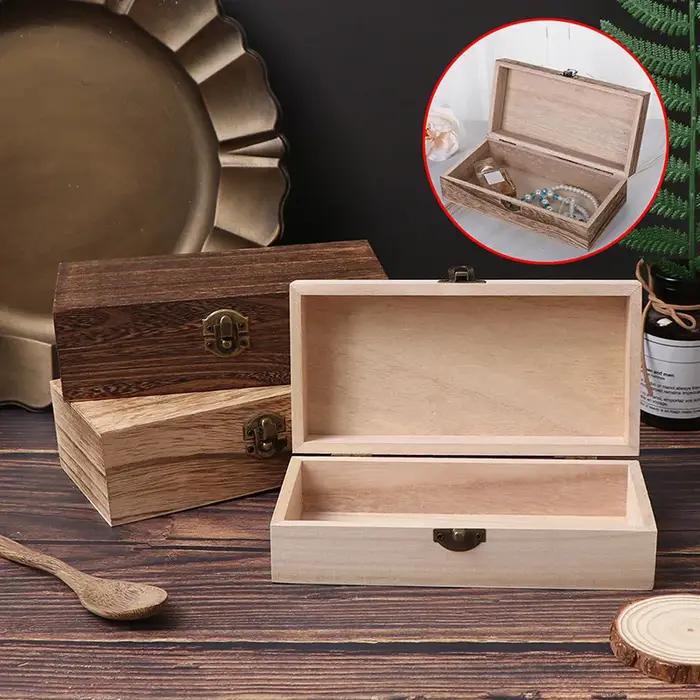 Boîte de rangement rectangulaire en bois, boîte à bijoux rétro, organisateur de bureau, conteneur à