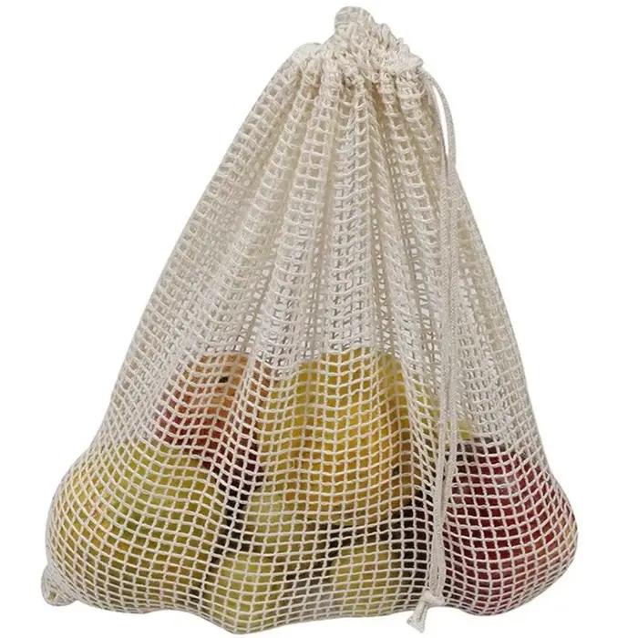 Sacs de produits en maille de coton réutilisables, pour légumes, fruits, aliments, cuisine, sac de r