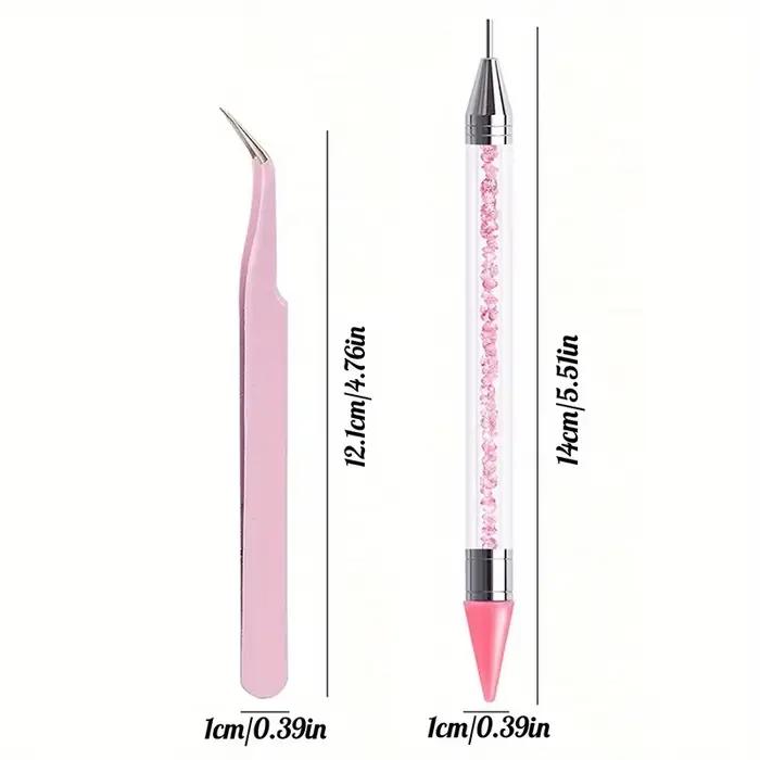Ensemble de stylos diamant à double extrémité pour manucure, avec crayons, pincettes en acier inoxyd