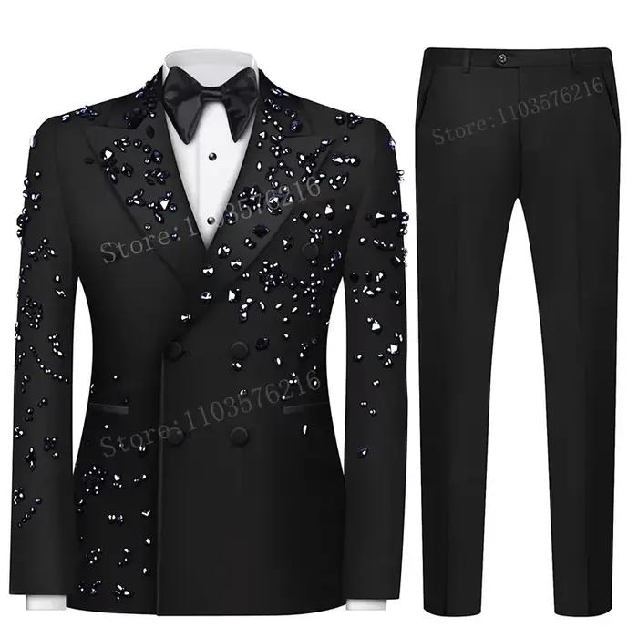 Costume 2 pièces personnalisé pour hommes, coupe cintrée, Double boutonnage, luxe, haute qualité, or