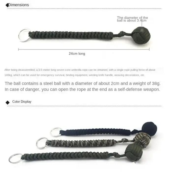 Poinçon de singe, boule en acier, lanière d'auto-défense, porte-clés de survie, fenêtre cassée, cord