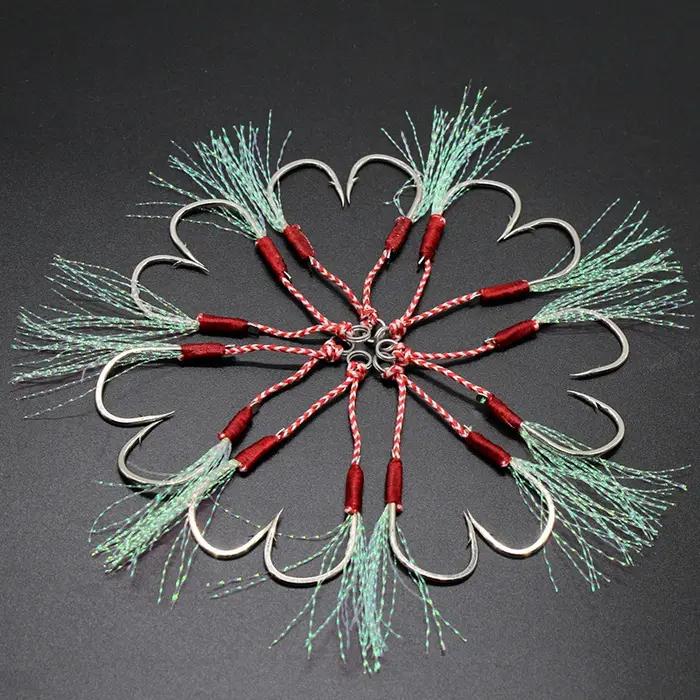 10 paire/lot crochet de pêche gabarit Double paire crochets fil barbelé plume accessoires Pesca acie