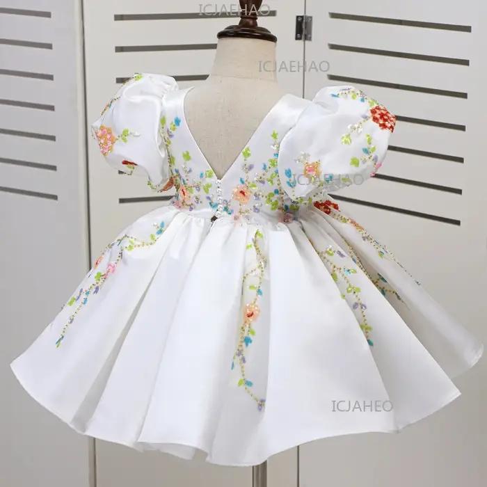 Robe de princesse blanche faite main avec appliques pour enfants, tenue de cérémonie pour filles, id