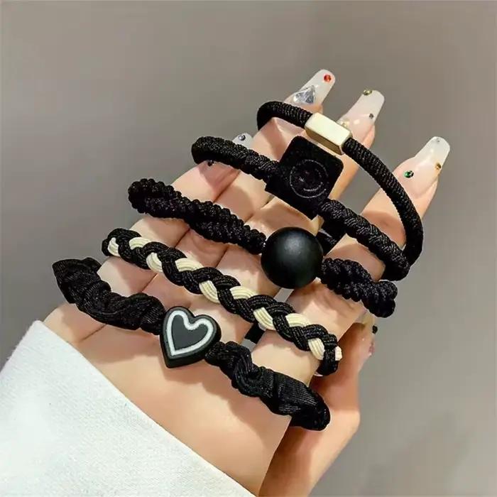 Ensemble d'attaches de cheveux de Style Simple, 5/10/20 pièces, corde tressée, décor de cœur, chouch