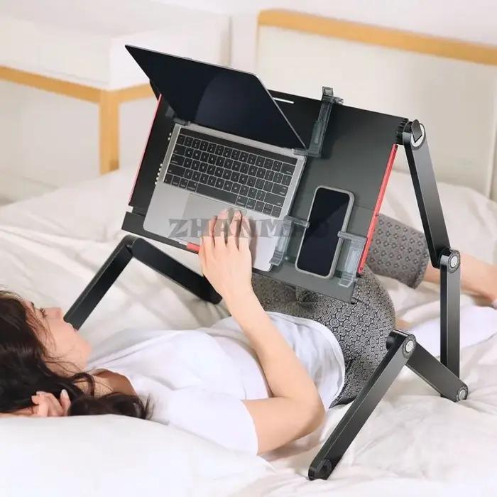 Couché plat sur le lit, bureau pour ordinateur portable, support pliable pour tablette, réglable et
