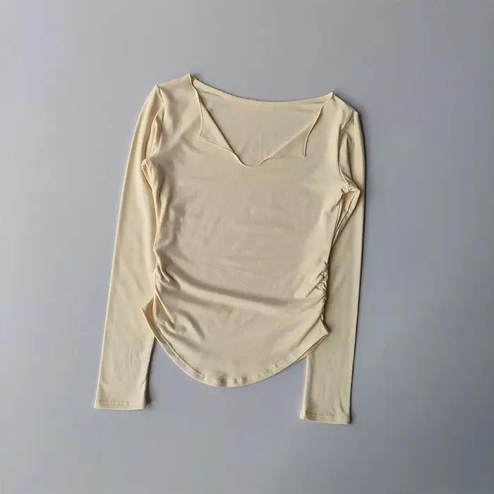 Haut de sport femme col V séchage rapide yoga course Pilates automne coupe couverte