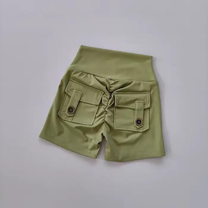 Short de Fitness sans couture, couleur chair, taille haute, pêche, avec poches, serré, sport, course