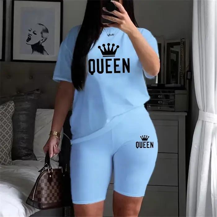 Ensemble de survêtement 2 pièces imprimé Queen pour femme, t-shirt et short, vêtements de sport déco