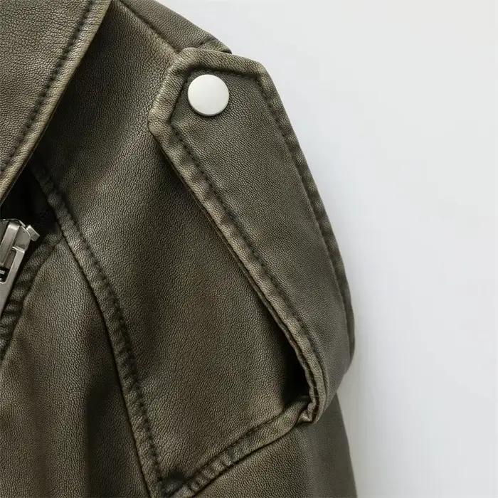 Veste courte Vintage en Faux cuir Pu pour femme, ample, avec ceinture, Streetwear, fermeture éclair,