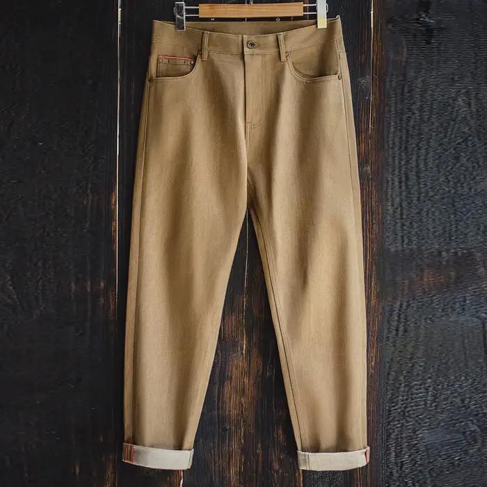 Maden hommes Vintage 11.7oz lisière jean brut kaki jambe droite coton Cowboy pantalon décontracté Zi