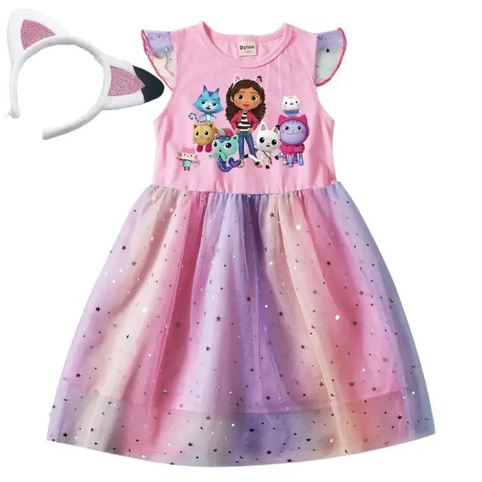 Robe de princesse en maille pour petites filles, tenue de princesse à paillettes et étoiles, jupe à