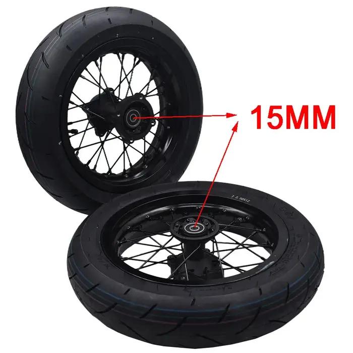 Roue de moto super puissante de 12 pouces, jante avant 2.50-12 avec pneu route 90/90-12 et roue arri