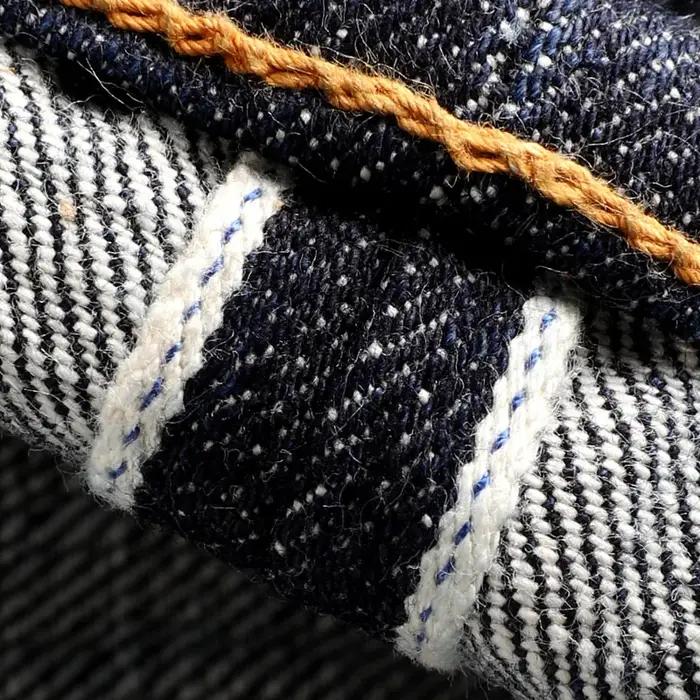710-0001B Red Tornade Jean en denim 14oz à taille haute, selvedge indigo brut, délavé, sanforisé