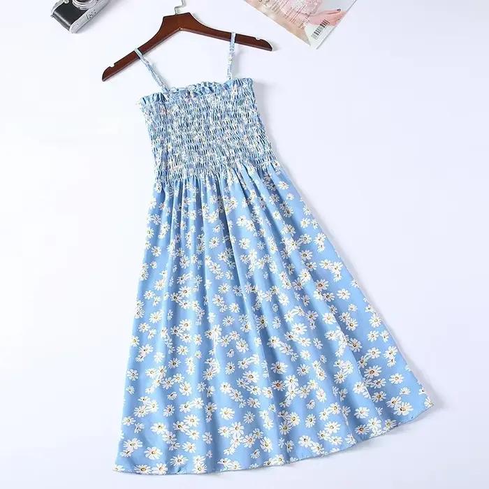 Robe Camisole d'été en mousseline de soie, sans manches, Mini, mode, taille élastique, décontractée,