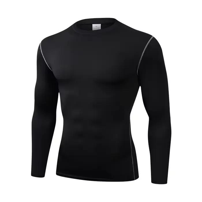 T-shirt de sport à manches longues pour hommes, coupe ajustée, absorbant la sueur, respirant, combin