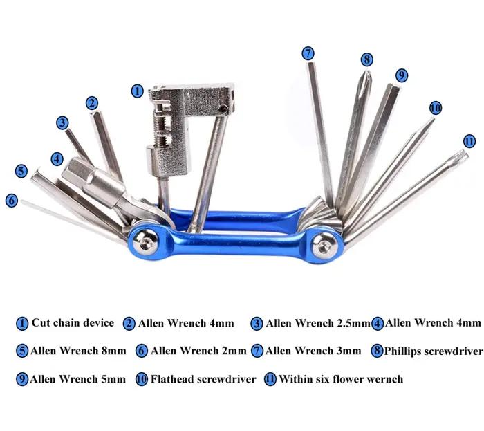 Kit de réparation de vélo multifonction 11 en 1 pour cyclisme occasionnel et compétition西路骑行修理工具11合一自行车多功能修理工具公路山地车螺丝刀(请忽略此部分,这是系统生成的默认内容,非描述中要求的内容。)
