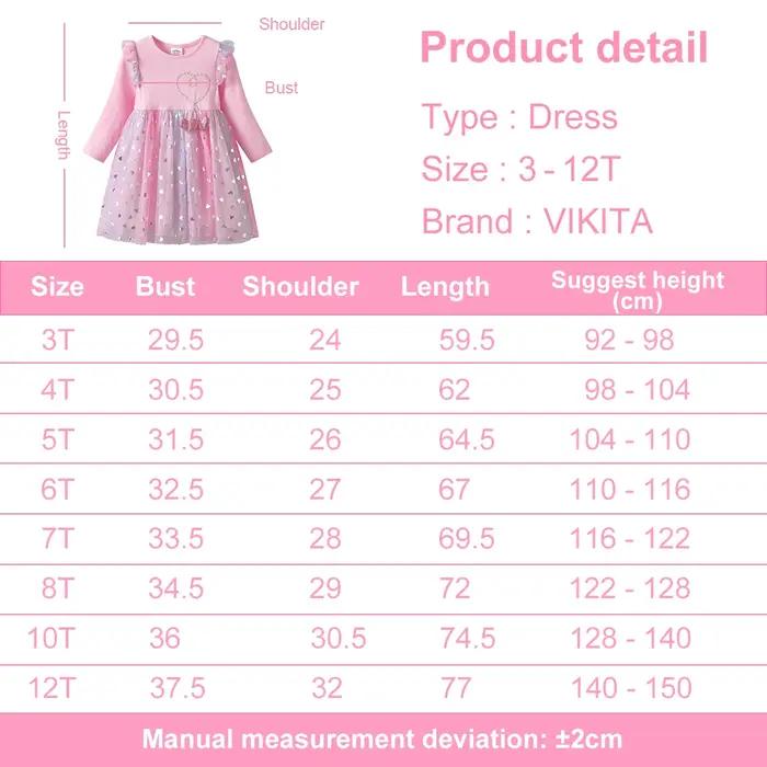 VIKITA fille manches évasées automne printemps robe rose enfants coeur forme maille Tulle princesse