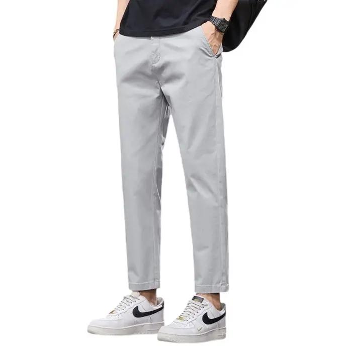 Pantalon décontracté d'été pour homme en coton (98 %) longueur cheville, taille élastique, couleur u