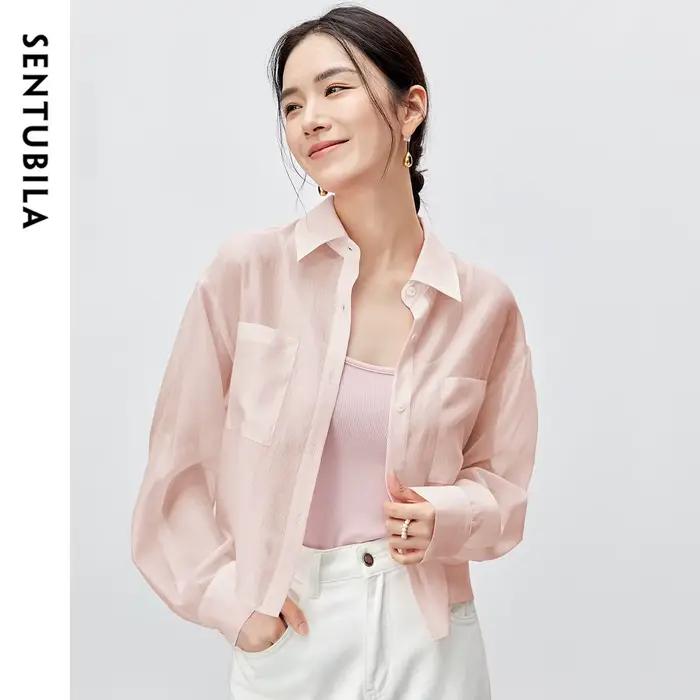 Chemisier femme SENTUBILA en Lyocell, collection Printemps-Été 2026, col à revers, manches longues,