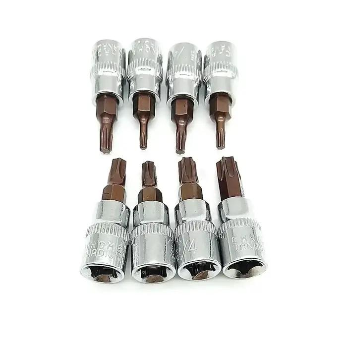 Embout de tournevis Torx 1/4 pouces, douille d'entraînement, adaptateur de clé à douille à cliquet,