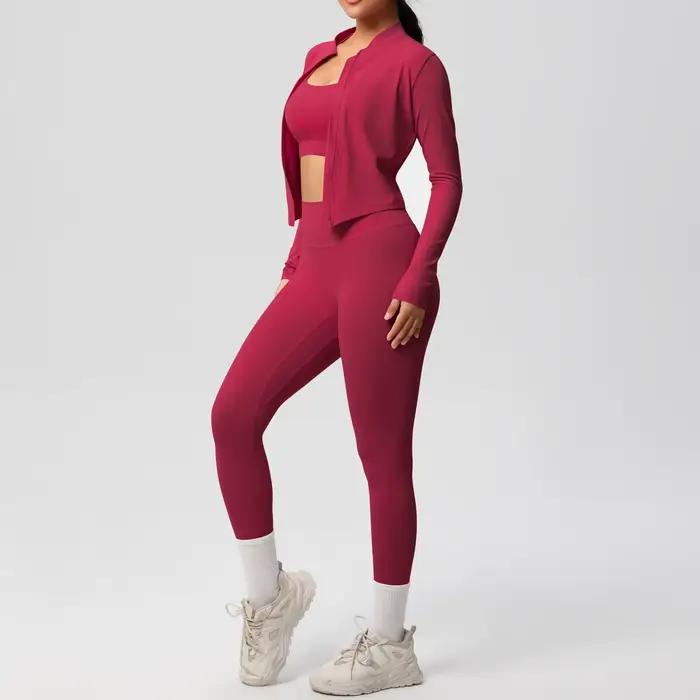 3 pièces vêtements de sport Yoga ensemble gymnastique sport soutien-gorge veste à glissière Leggings