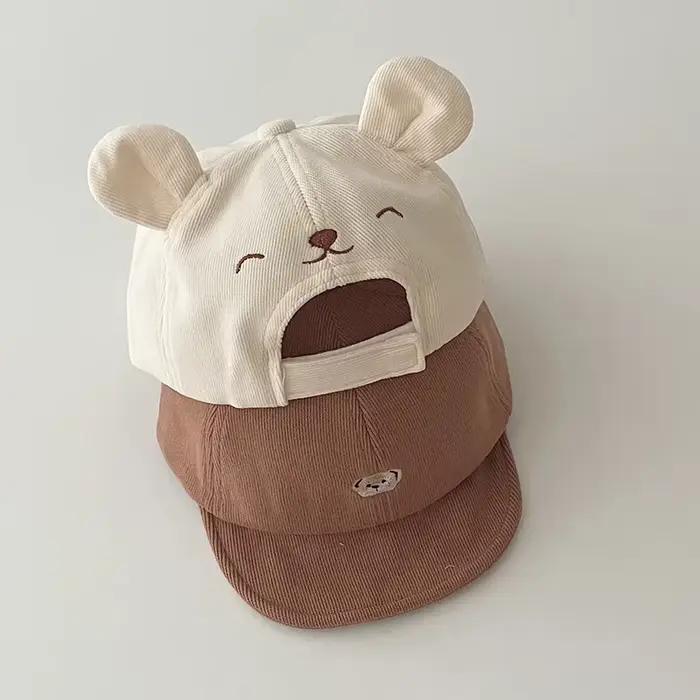 Chapeau de Baseball ours de dessin animé pour bébé, avec oreilles, mignon, couleur unie, casquette à