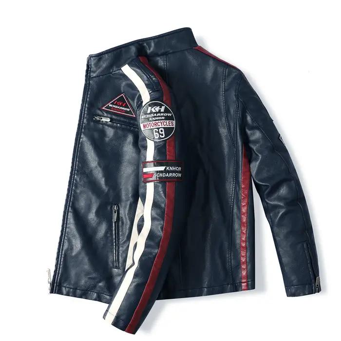 Combinaison de course de moto pour hommes, veste de couleur avec étiquette en cuir PU