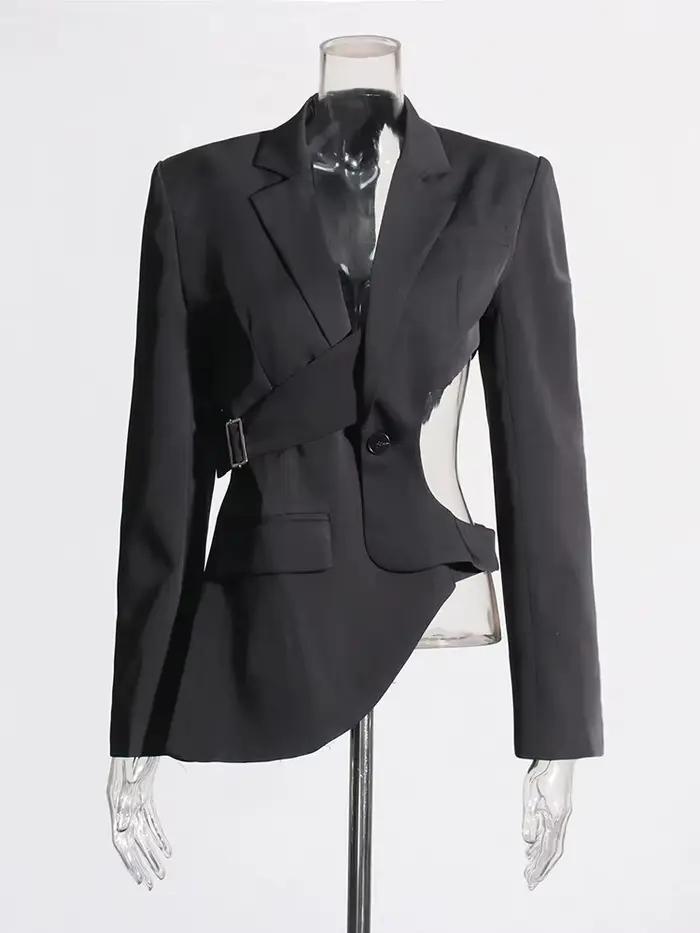 TWOTWINSTYLE solide évider dos nu minceur Blazers pour les femmes col cranté à manches longues épiss