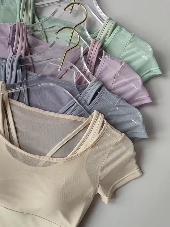 Combinaison de Fitness pour femmes, entraînement Pilates, coussin de poitrine, haut de Yoga, séchage