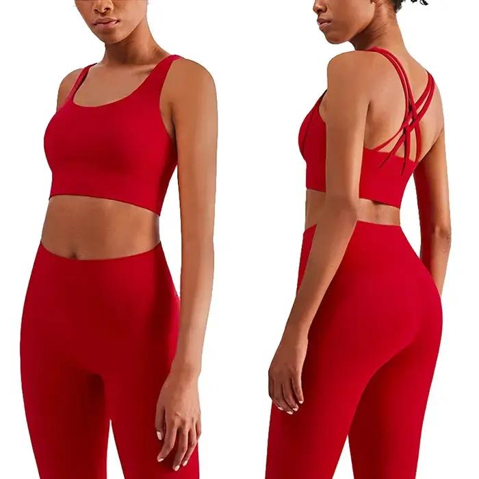 Costume Yoga 2 pièces femme - Tenue sport Pilates Fitness soutien-gorge leggings entraînement