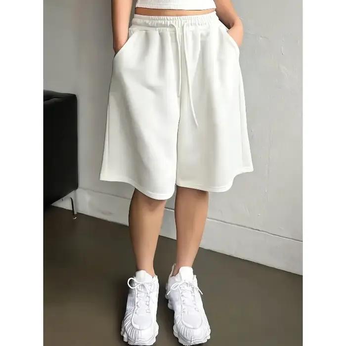 Shorts décontractés en polyester uni pour hommes et femmes, grande taille, avec poches à cordon pour sorties quotidiennes et occasions spéciales